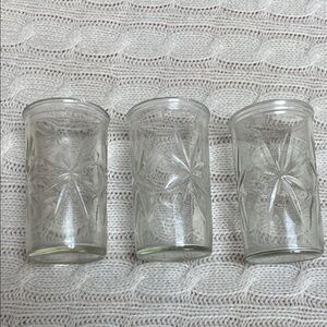 3 Vtg Anchor Hocking jelly jar/swanky swig juice atomic starburst # 32/36/59